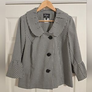 Sweet Suit Women's Black And White Houndstooth Coat Button Front Size 16W